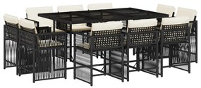 3211746 vidaXL Set mobilier de exterior cu perne, 11 piese, negru, poliratan