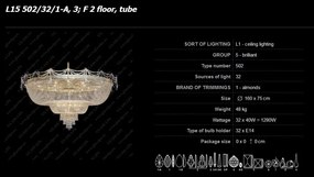 Plafoniera eleganta XXL cristal Bohemia, L15 502/32/1-A, 3; F 2 floor, tube