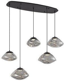 Lampă suspendată de design neagră cu sticlă fumurie cu 5 lumini - Gus