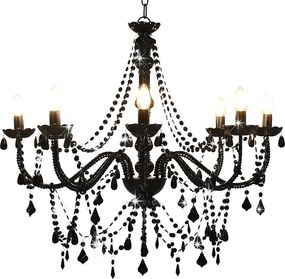 vidaXL Candelabru cu mărgele, negru, 8 becuri E14