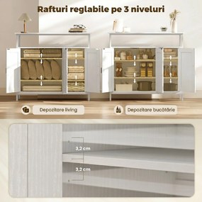 HOMCOM Bufet de Bucătărie cu Raft Deschis și 2 Dulapuri, Mobilier de Bucătărie cu Rafturi Ajustabile din Lemn, Bufet pentru Hol, Sufragerie și Sala de Mese, 100x35x88 cm, Alb | Aosom Romania