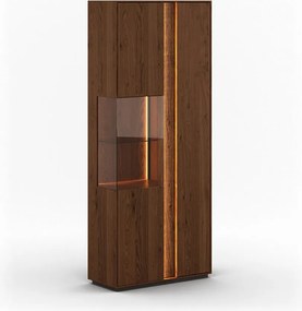 Vitrină lemn masiv Dublă Aurora Iluminată Stejar Fumuriu, 84.5 × 37 × 205 cm