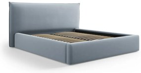Pat matrimonial albastru deschis tapițat cu spațiu de depozitare cu somieră 160x200 cm Elio – Milo Casa