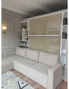 SET PAT RABATABIL DUBLU CU SOMIERA INCLUSA + CANAPEA COLTAR CU SPATIU DEPOZITARE + BIBLIOTECI - ROYAL CASE CORNER ELEGANCE Set (150X200)