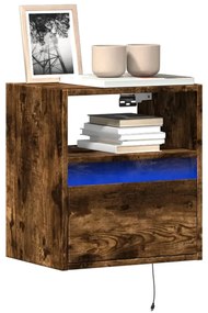 vidaXL Comodă TV de perete cu lumini LED, stejar fumuriu, 41x31x45 cm