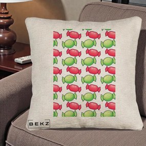 Perna Decorativa Bomboane Craciun Pattern, 40x40 cm, Bej Canapea, Husa Detasabila, Perna Inclusa, BEKZ®