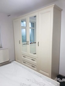 Dormitor MDF Bavaria, Dulap 4 Usi si 2 Sertare, Vanilie Mat