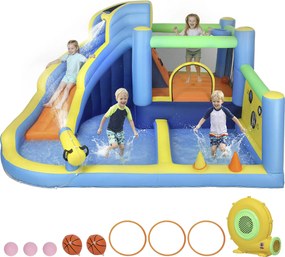 AIYAPLAY Castel gonflabil cu suflător 8 în 1, parc acvatic, tobogan, trambulină, piscină de mingi, Oxford, multicolor | Aosom Romania