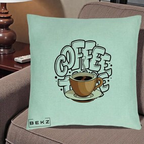 Perna Personalizata COFFEE cu Cana, 40x40 cm, Verde Menta, Husa Detasabila, Perna Inclusa, BEKZ®