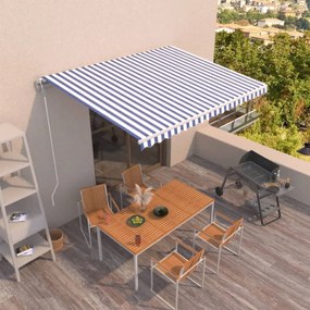 vidaXL Copertină retractabilă automat, albastru și alb, 400x350 cm