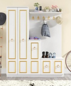 Cuier hol cu pantofar alb -auriu,Vera Homs 183 x 35 x 150 cm 