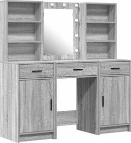 vidaXL Set masă de toaletă cu LED 3 pcs Gri Sonoma Lemn compozit