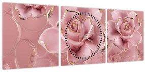 Tablou - Decor floral (cu ceas) (90x30 cm)