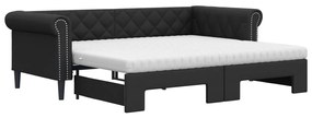3197727 vidaXL Pat de zi cu extensie și saltele negru 90x200cm piele ecologică
