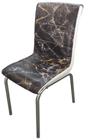 SCAUN NEGRU MARBLE, SEZUT TAPITAT PIELE ECOLOGICA, PICIOARE METALICE