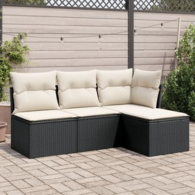 3249335 vidaXL Set mobilier de grădină cu perne, 4 piese, negru, poliratan