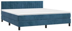 Pat box spring cu saltea, albastru inchis, 180x200 cm, catifea Albastru inchis, 180 x 200 cm, Benzi verticale