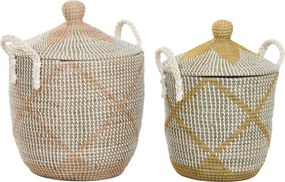 Set coșuri decorative pentru depozitare coral, din iarbă de mare și bumbac, 41×41×57 cm, „Coral"