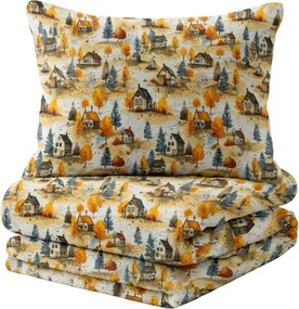 Lenjerie cocolino AUTUMN VILLAGE colorata Dimensiune lenjerie de pat: 2 buc 70 x 90 cm | 200 x 220 cm