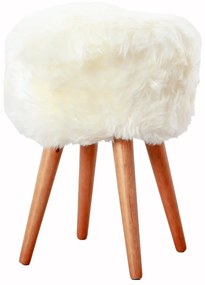Taburet cu tapițerie din blană de oaie Native Natural, ⌀ 30 cm, alb