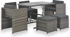 vidaXL Set mobilier de exterior cu perne, 7 piese, gri, poliratan