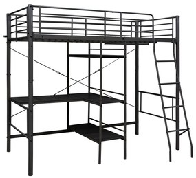 287907 vidaXL Cadru de pat supraetajat cu masă, negru, 90 x 200 cm, metal