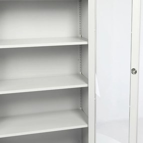 Dulap metalic universal cu ușă din sticlă, 90 x 40 x 185 cm, încuietoare cu cilindru, gri deschis - ral 7035
