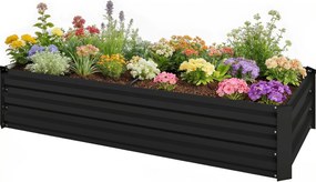 Outsunny Jardinieră dreptunghiulară pentru grădină din oțel galvanizat, margine de siguranță și fund deschis 150x70x30cm gri închis | Aosom Romania