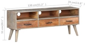 Comoda TV, gri, 130x35x51 cm, lemn masiv de mango nefinisat