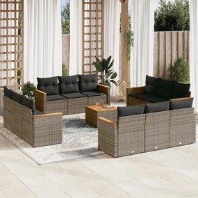 3225843 vidaXL Set mobilier de grădină cu perne, 13 piese, gri, poliratan