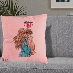 Cadou pentru Mama - Perna Personalizata Mommy's Girl Mama si Fetita, 40x40 cm, Roz, Husa Detasabila, Perna Inclusa, BEKZ®