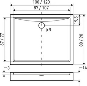 Cădiță de duș pătrată universală Victor, 120x80x14 cm
