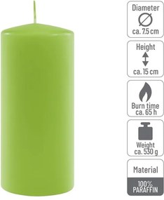 Set de lumânări în formă de pilon, 15 cm, Ø 7,5 cm, verde de