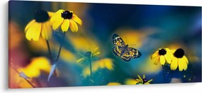 Tablou - Fluture galben și flori (120x50 cm)