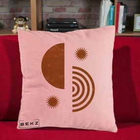 Perna Decorativa Boho Sun si Spirala, 40x40 cm, Roz, Husa Detasabila, Perna Inclusa, BEKZ®