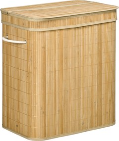 HOMCOM Coș Pliabil pentru Rufe cu 2 Compartimente, Capac Detașabil și Mânere, 54,2x35,2x59,5 cm, Natural | Aosom Romania