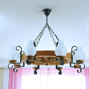 Brilagi - Candelabru cu lanț ROATA, 8xE14/40W/230V, Ø 70 cm, fag