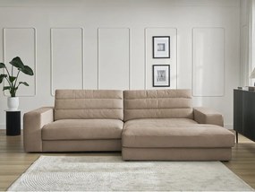 Colțar taupe cu tapițerie din catifea (cu colț pe partea dreaptă/cu șezlong) Sierra – Bobochic Paris