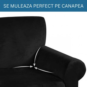 Husa elastica din catifea, canapea 3 locuri, cu brate, negru, HCCJ3-01