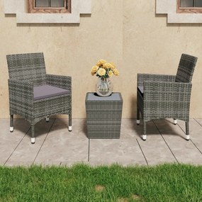 3058359 vidaXL Set mobilier bistro, 3 piese, gri, poliratan/sticlă securizată