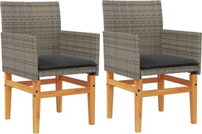 vidaXL Scaune de grădină cu perne, 2 buc., gri, poliratan/lemn