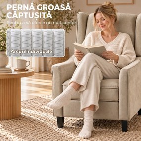 HOMCOM Fotoliu Recliner Manual 155° cu Suport pentru Picioare, Șezut Gros, Material Tip In, Maro Deschis | Aosom Romania