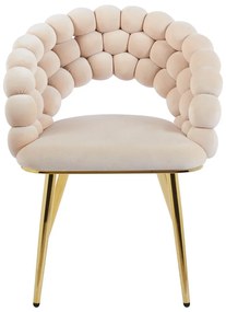 RESIGILAT- Scaun dining, tapiterie catifea, cadru metalic auriu, Bej