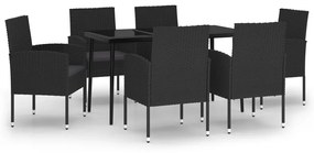 Set mobilier de gradina, 7 piese, negru negru si gri, Lungime masa 140 cm, 7