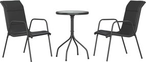 vidaXL Set mobilier de grădină, 3 piese, negru, oțel
