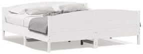 3216162 vidaXL Cadru pat cu tăblie 200x200 cm, alb, lemn masiv de pin