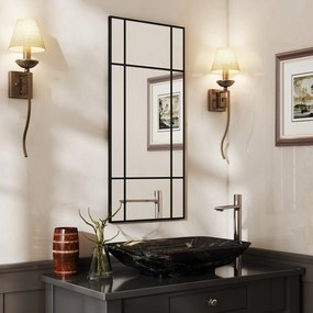 HOMCOM Oglindă de Perete Stil Fereastră Montaj Vertical Orizontal 110x50cm Negru | Aosom Romania