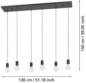 Lustră pe cablu Eglo 390268 HUEBRO 6xE27/40W/230V negru