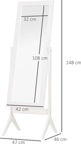 HOMCOM Oglindă Integrală cu 4 Picioare și Unghi Reglabil Alb | Aosom Romania