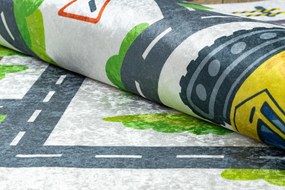 BAMBINO 2338 covor lavabil Excavator, străzi pentru copii anti-alunecare - alb / verde